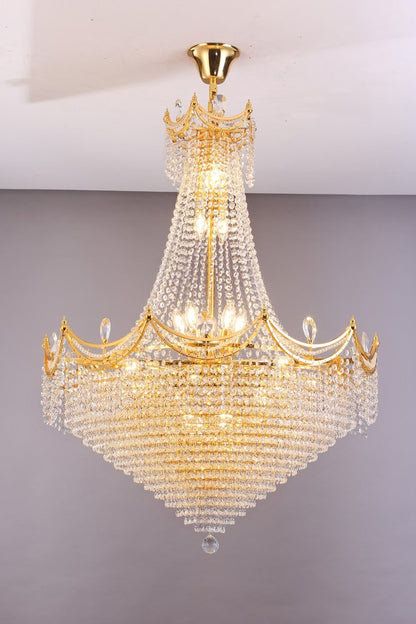 Clear And Gold Empire Multi Light Crystal and Metal Dimmable Chandelier
