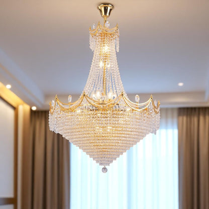 Clear And Gold Empire Multi Light Crystal and Metal Dimmable Chandelier