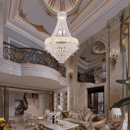 Clear And Silver Empire Multi Light Crystal and Metal Dimmable Chandelier