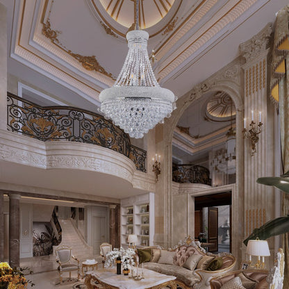Clear And Silver Empire Multi Light Crystal and Metal Dimmable Chandelier