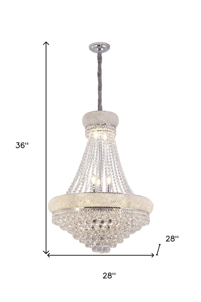 Clear And Silver Empire Multi Light Crystal and Metal Dimmable Chandelier