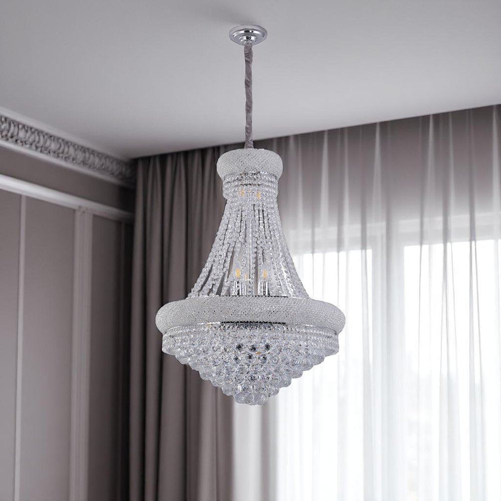 Clear And Silver Empire Multi Light Crystal and Metal Dimmable Chandelier