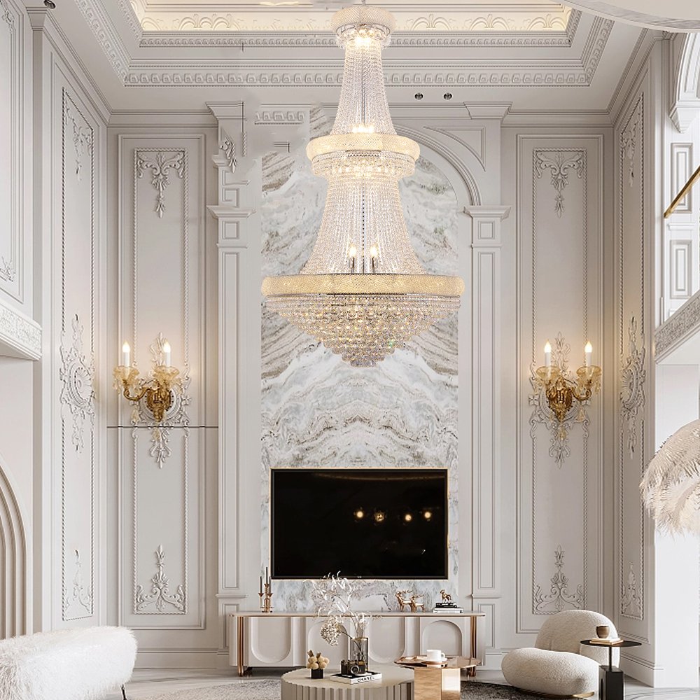Clear And Silver Empire Multi Light Crystal and Metal Dimmable Chandelier