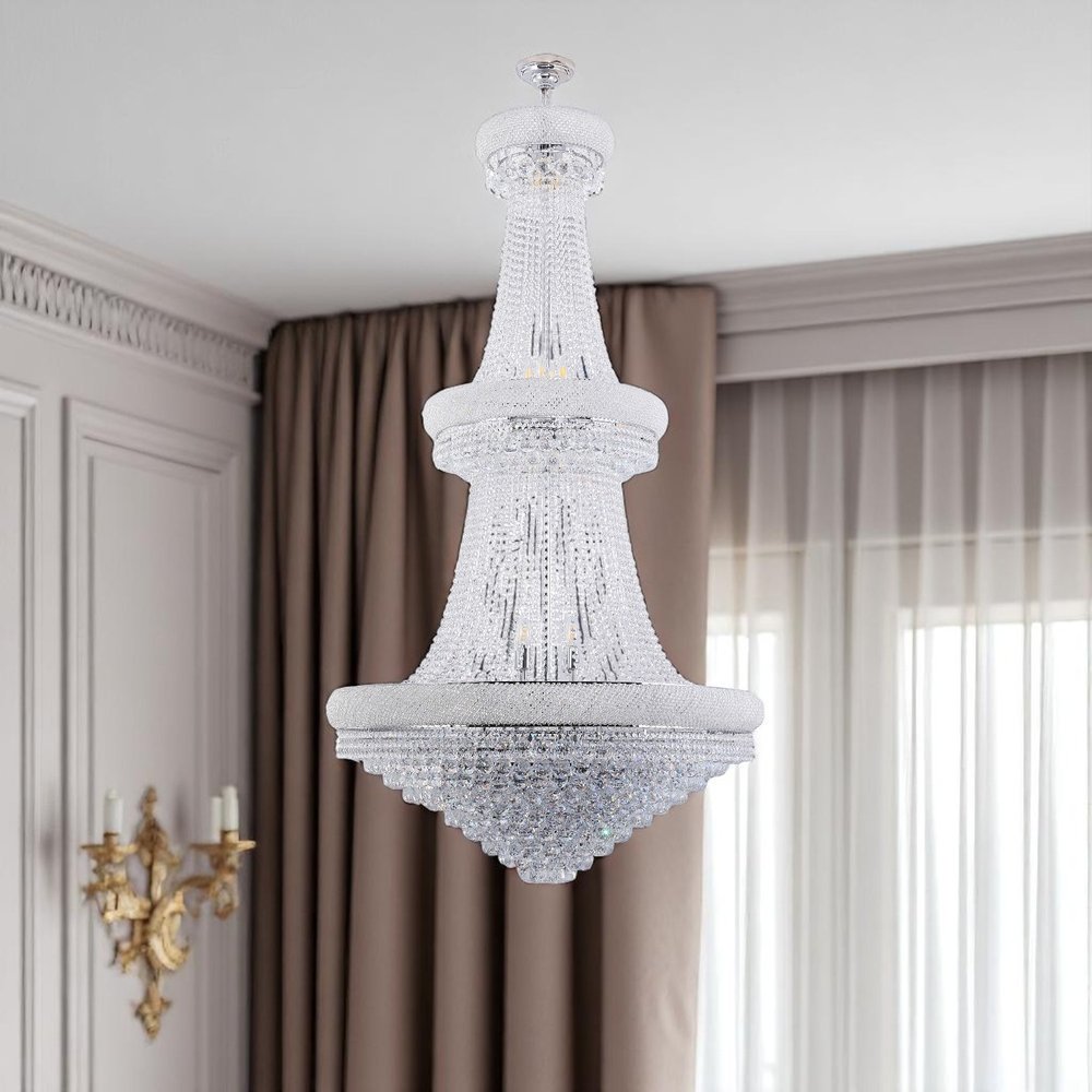 Clear And Silver Empire Multi Light Crystal and Metal Dimmable Chandelier