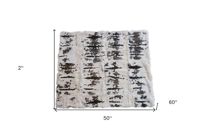 50" X 60" Brown And White Rabbit Fur Plush Throw Blanket