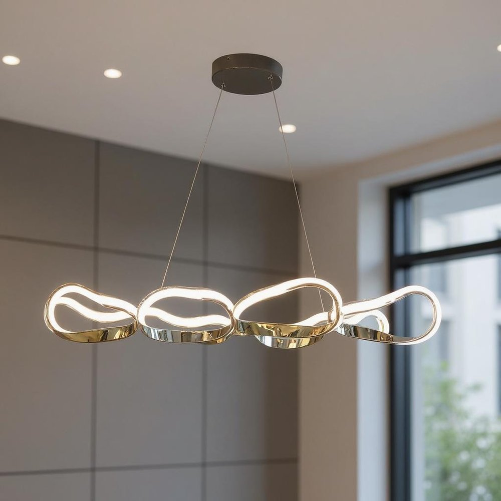 Gold And Silver Unique Statement Four Light Metal LED Dimmable Chandelier