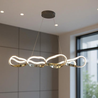Gold And Silver Unique Statement Four Light Metal LED Dimmable Chandelier