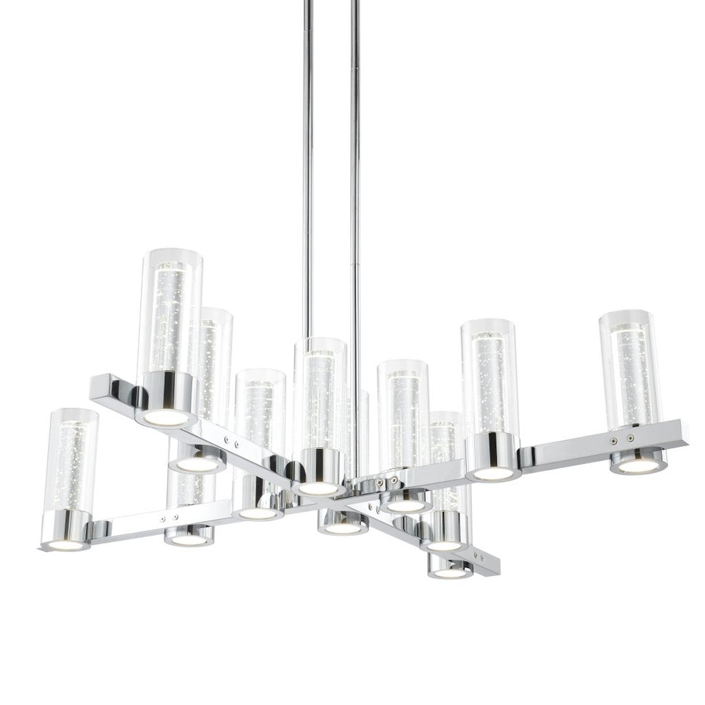 Silver And Clear Candle Style Twelve Light Transparent Metal LED Dimmable Chandelier With Clear Shades
