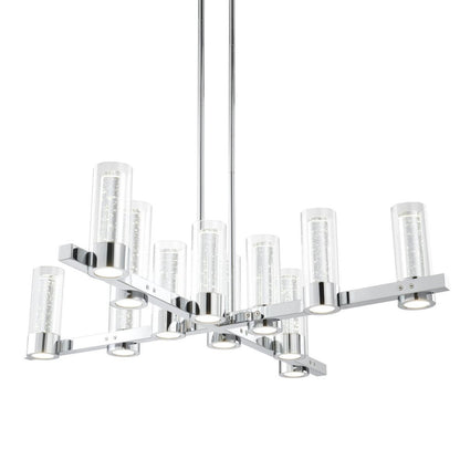 Silver And Clear Candle Style Twelve Light Transparent Metal LED Dimmable Chandelier With Clear Shades