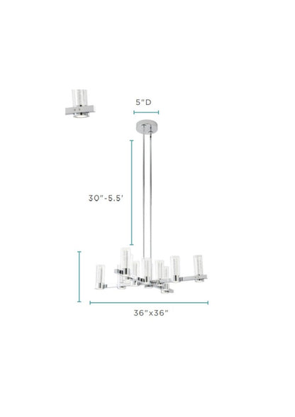 Silver And Clear Candle Style Twelve Light Transparent Metal LED Dimmable Chandelier With Clear Shades