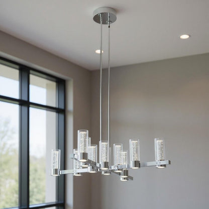 Silver And Clear Candle Style Twelve Light Transparent Metal LED Dimmable Chandelier With Clear Shades
