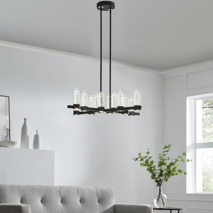 Black And Clear Candle Style Twelve Light Transparent Metal LED Dimmable Chandelier With Clear Shades