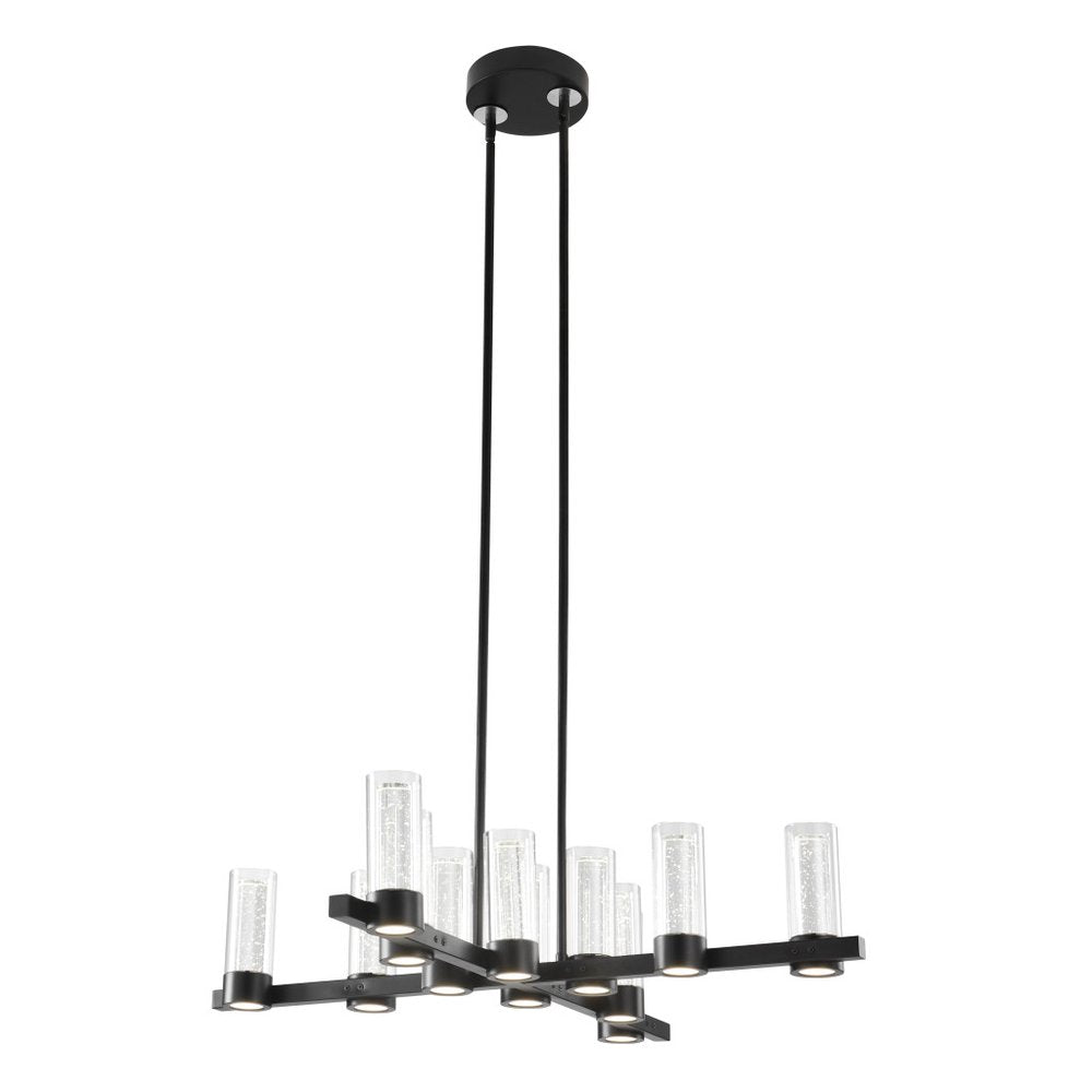 Black And Clear Candle Style Twelve Light Transparent Metal LED Dimmable Chandelier With Clear Shades