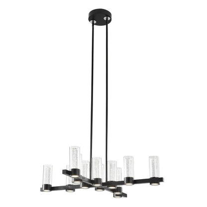 Black And Clear Candle Style Twelve Light Transparent Metal LED Dimmable Chandelier With Clear Shades