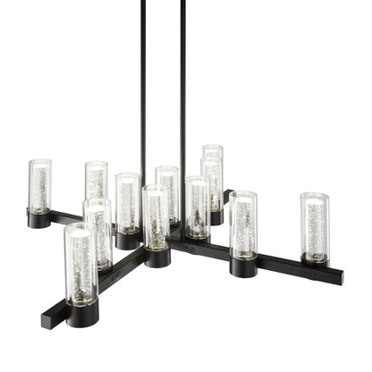 Black And Clear Candle Style Twelve Light Transparent Metal LED Dimmable Chandelier With Clear Shades