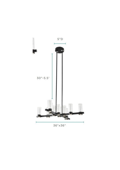 Black And Clear Candle Style Twelve Light Transparent Metal LED Dimmable Chandelier With Clear Shades