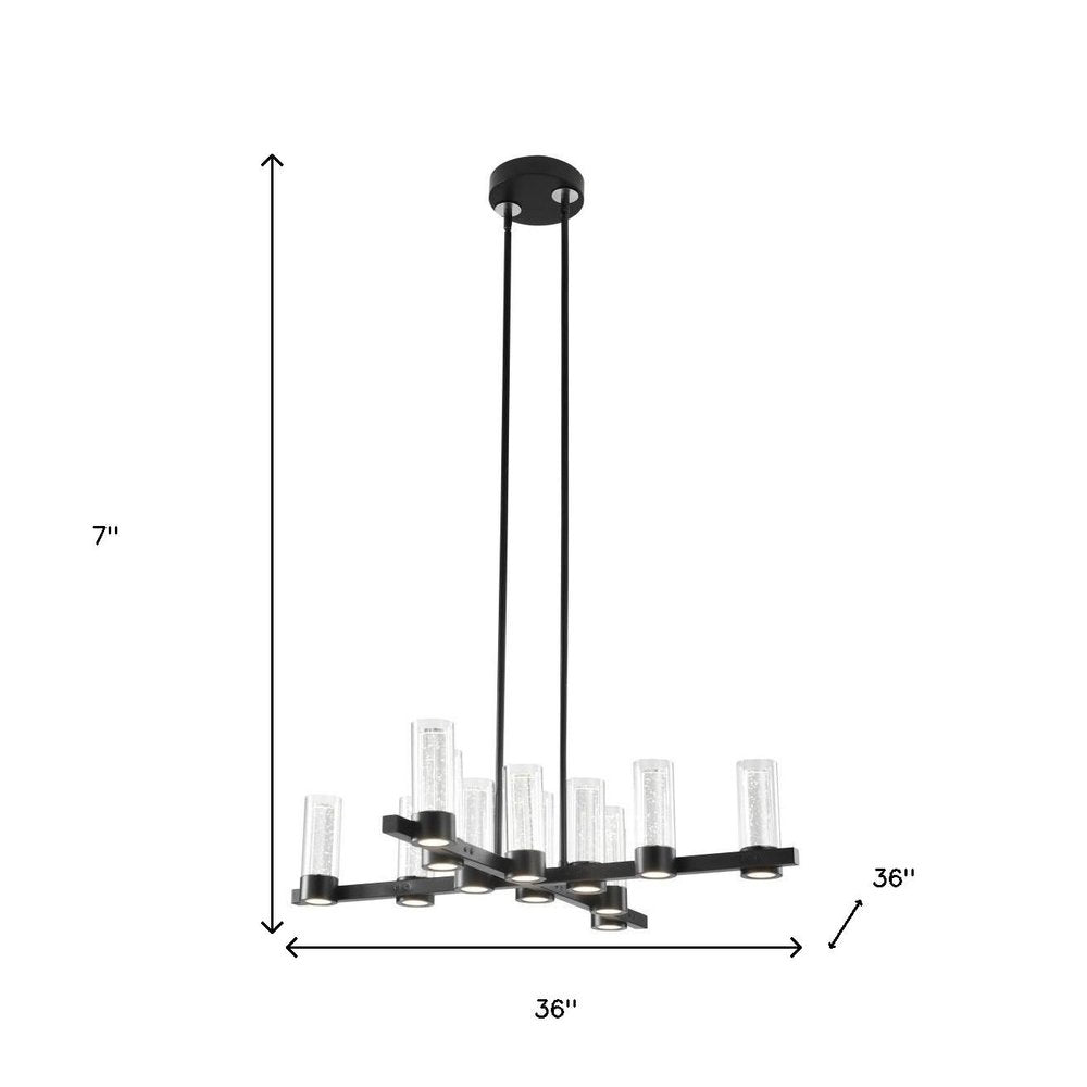 Black And Clear Candle Style Twelve Light Transparent Metal LED Dimmable Chandelier With Clear Shades