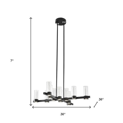 Black And Clear Candle Style Twelve Light Transparent Metal LED Dimmable Chandelier With Clear Shades