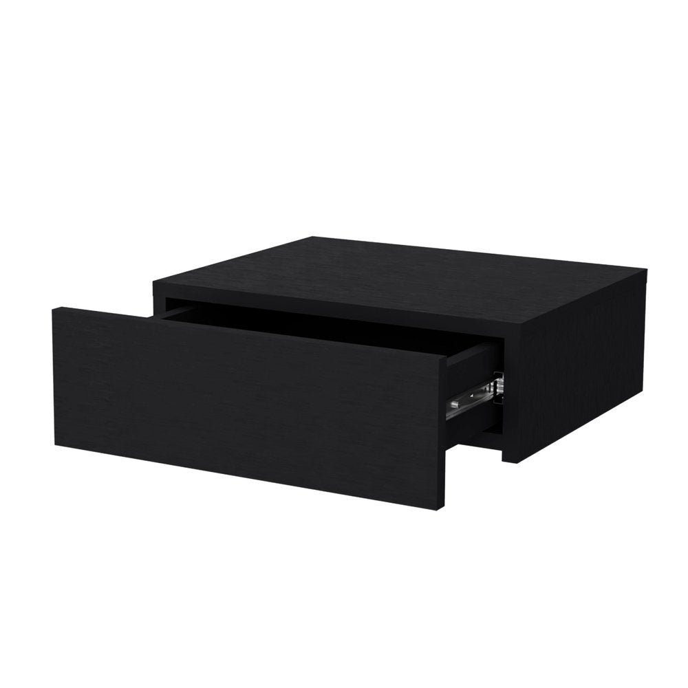 16" Black Wood One Drawer Floating Nightstand