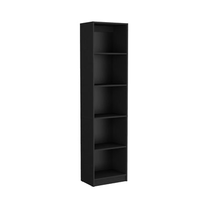 70" Black Wood Five Tier Bookcase