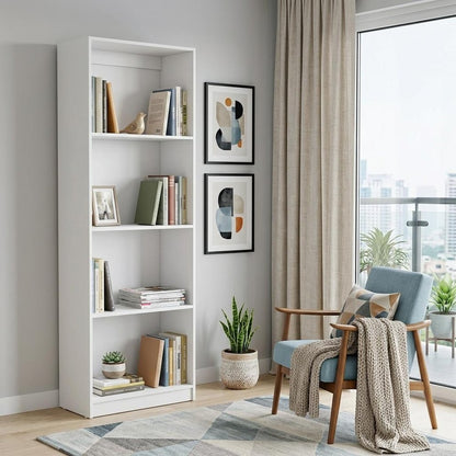 71" White Wood Four Tier Bookcase