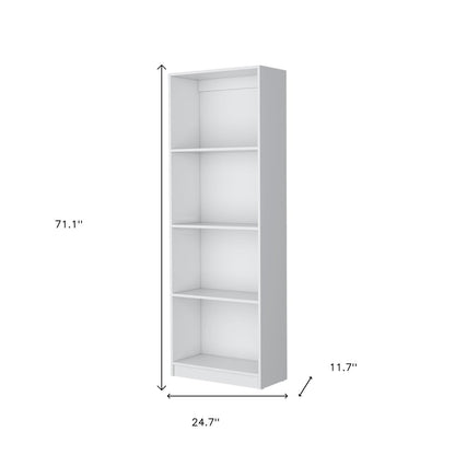 71" White Wood Four Tier Bookcase