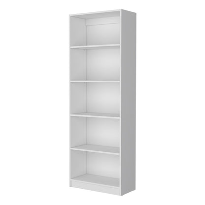 71" White Wood Five Tier Bookcase
