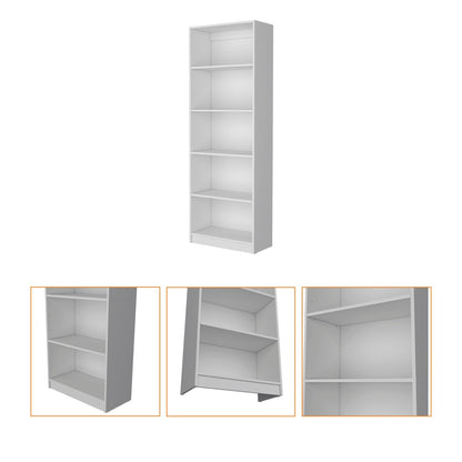 71" White Wood Five Tier Bookcase