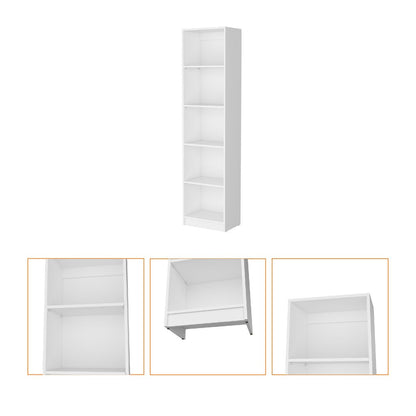 71" White Wood Five Tier Bookcase