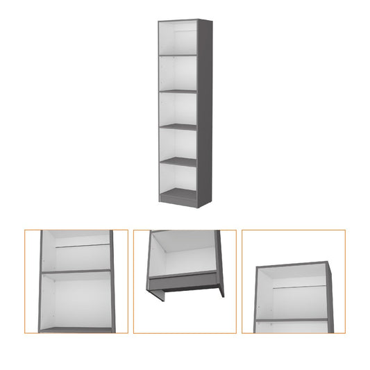 71" Gray And White Wood Five Tier Bookcase