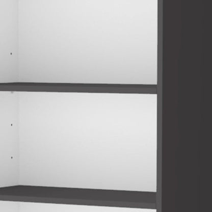 71" Gray And White Wood Three Tier Bookcase with Two Doors