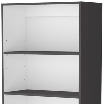 71" Gray And White Wood Three Tier Bookcase with Two Doors