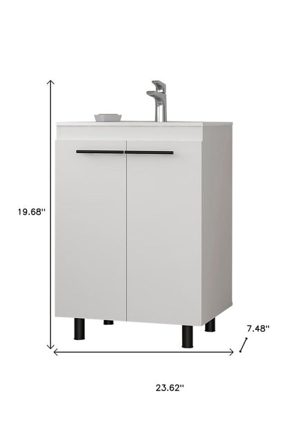 24" White Wood Freestanding Bathroom Vanity With Sink And Medicine Cabinet With Mirror