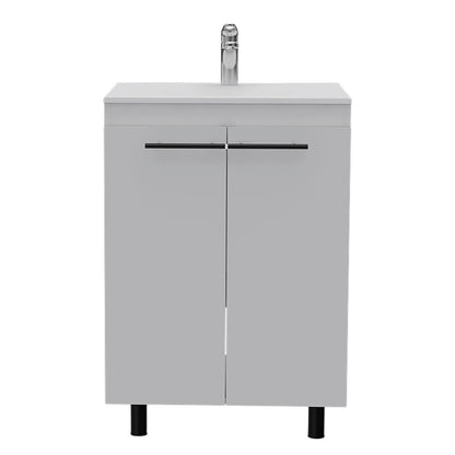 24" White Wood Freestanding Bathroom Vanity With Sink And Medicine Cabinet With Mirror
