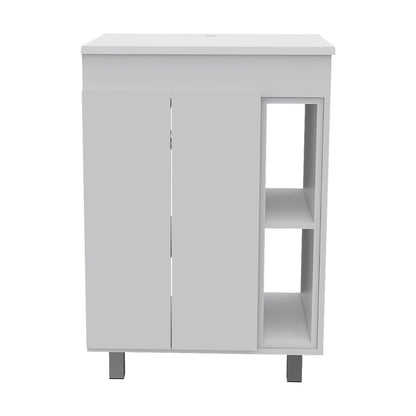 24" White Wood Freestanding Bathroom Vanity With Sink And Medicine Cabinet With Mirror