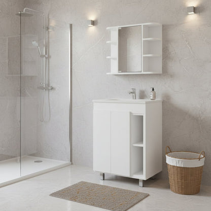 24" White Wood Freestanding Bathroom Vanity With Sink And Medicine Cabinet With Mirror