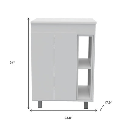 24" White Wood Freestanding Bathroom Vanity With Sink And Medicine Cabinet With Mirror