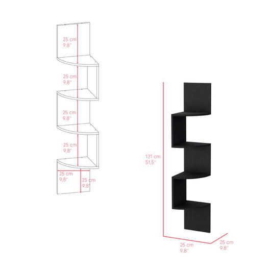 52" Black Wood Wall Mounted Corner Shelf