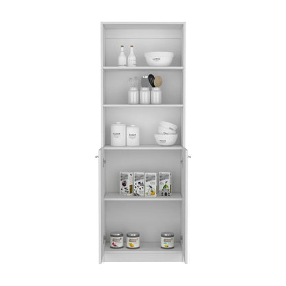 71" White Wood Three Tier Bookcase with Two Doors