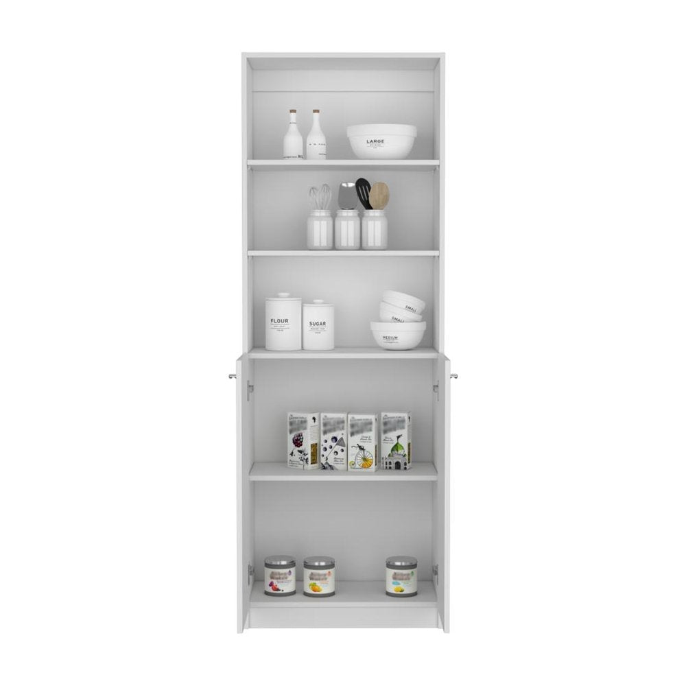 71" White Wood Three Tier Bookcase with Two Doors