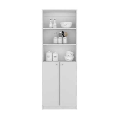 71" White Wood Three Tier Bookcase with Two Doors