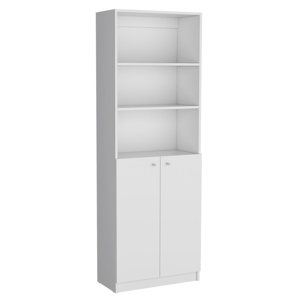Set of Two White Wood Five Tier Modular Bookcase with Two Doors