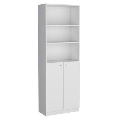 Set of Two White Wood Five Tier Modular Bookcase with Two Doors