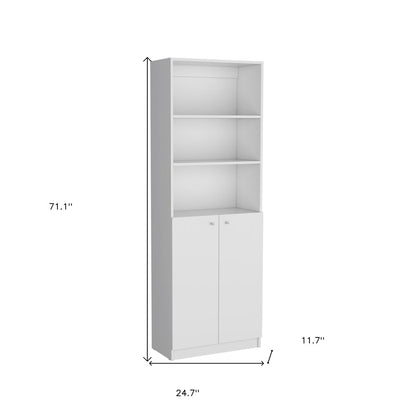 Set of Two White Wood Five Tier Modular Bookcase with Two Doors