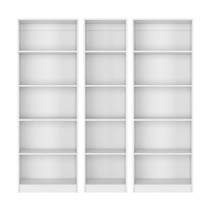 Set of Three White Wood Five Tier Modular Bookcase