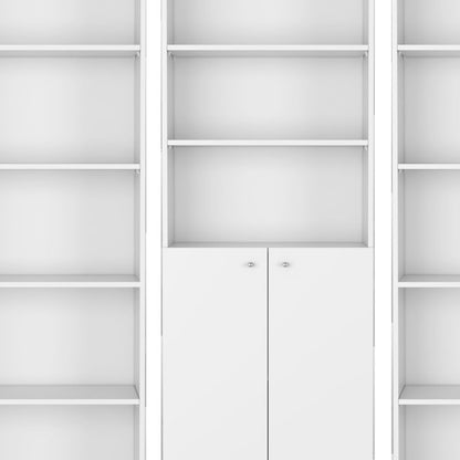 Set of Three White Wood Five Tier Modular Bookcase with Two Doors