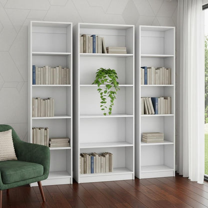 Set of Three White Wood Five Tier Modular Bookcase