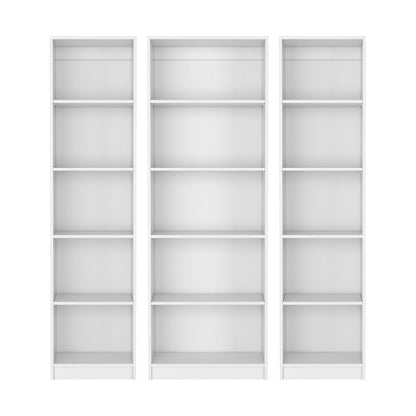 Set of Three White Wood Five Tier Modular Bookcase