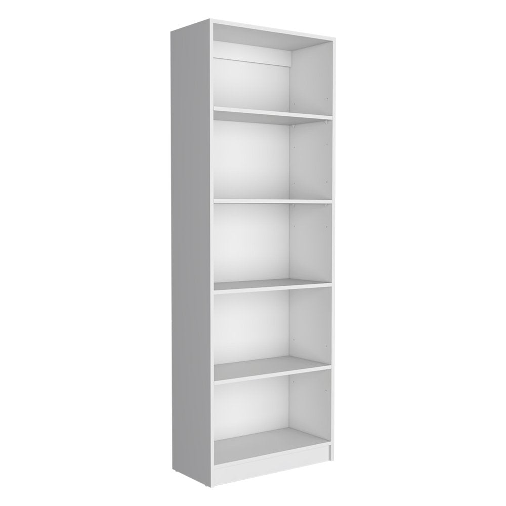 Set of Three White Wood Five Tier Modular Bookcase with Four Doors