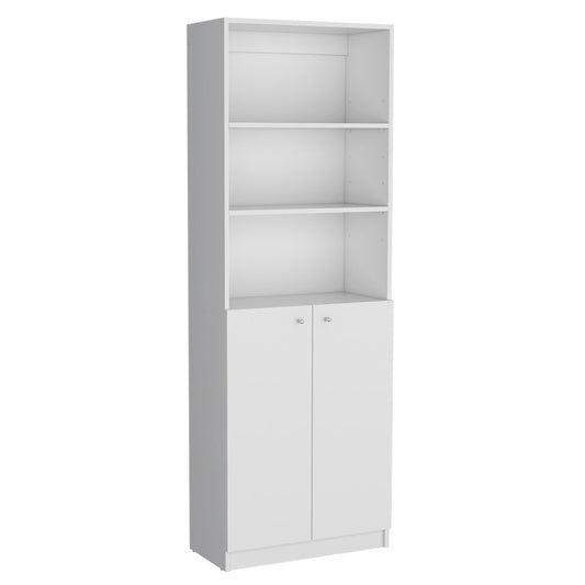 Set of Three White Wood Five Tier Modular Bookcase with Four Doors